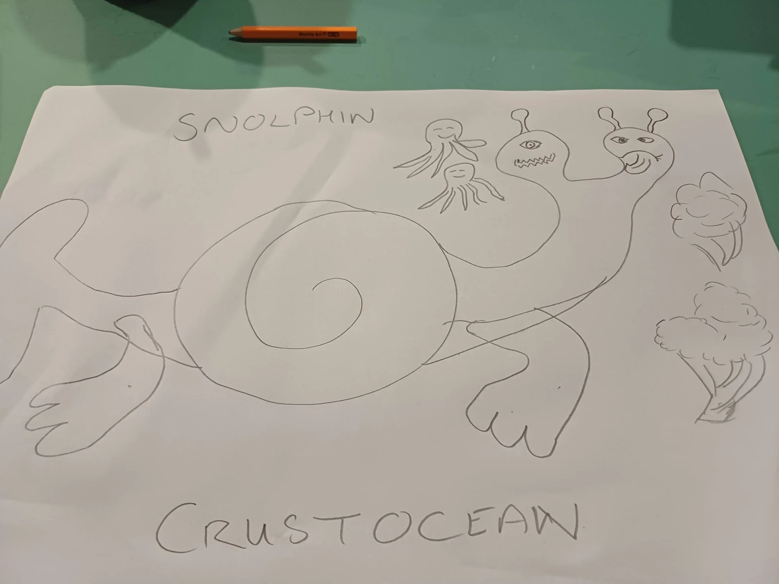 The original Snolphin drawing — the human starting point.